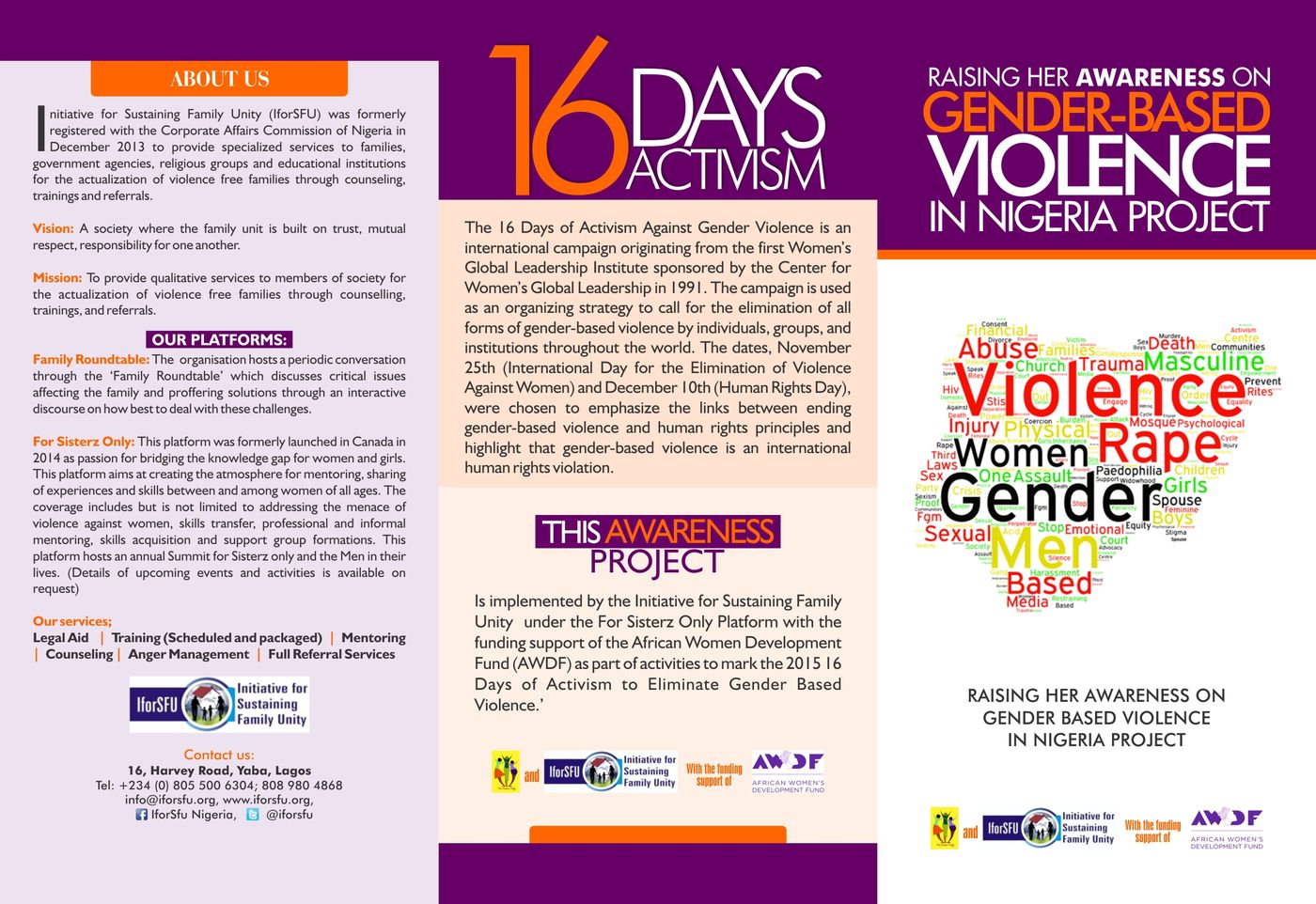 The project brochure, outer spread, setting out the organisation’s vision, platforms and services